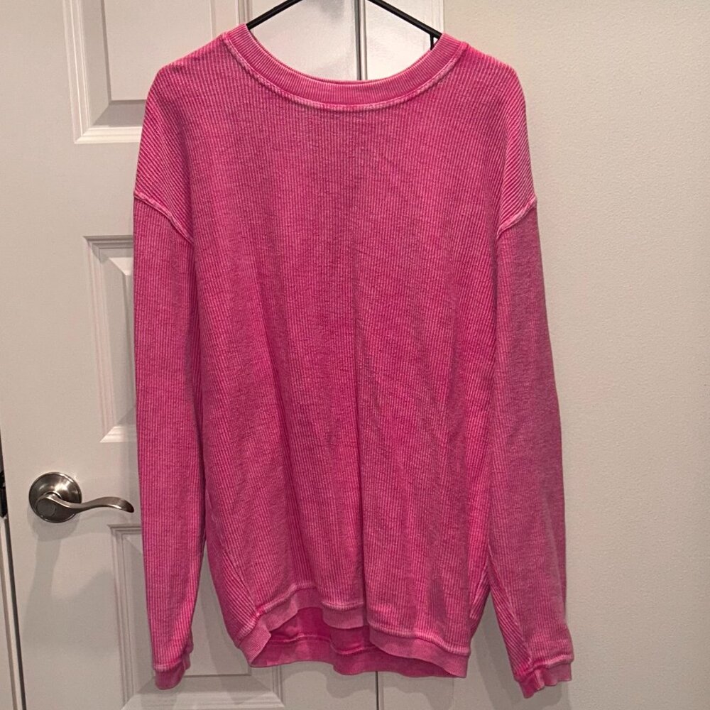 Moon Ryder Bright Pink Corded Crew Sweatshirt.